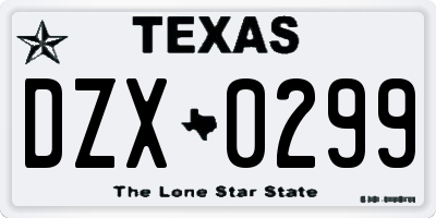 TX license plate DZX0299