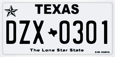 TX license plate DZX0301