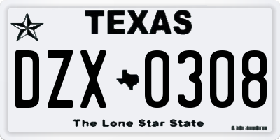 TX license plate DZX0308
