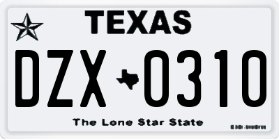 TX license plate DZX0310