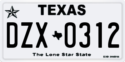 TX license plate DZX0312