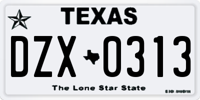 TX license plate DZX0313