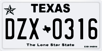 TX license plate DZX0316