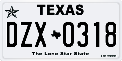 TX license plate DZX0318