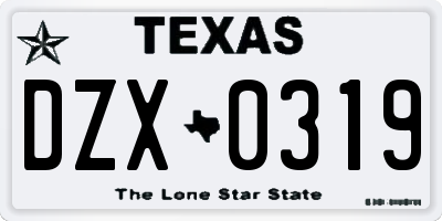 TX license plate DZX0319
