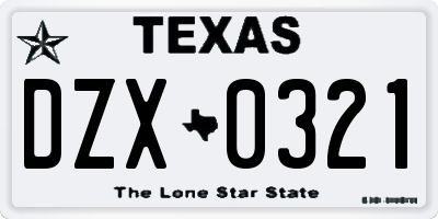 TX license plate DZX0321