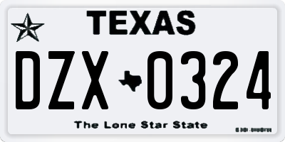 TX license plate DZX0324