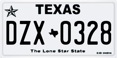 TX license plate DZX0328