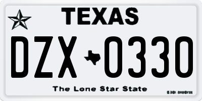 TX license plate DZX0330