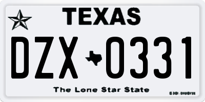 TX license plate DZX0331