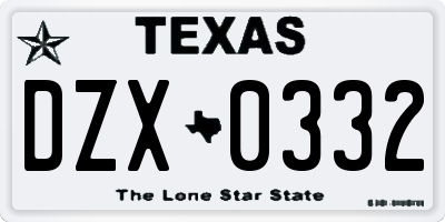 TX license plate DZX0332