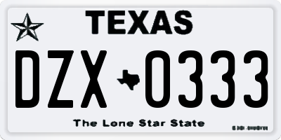 TX license plate DZX0333