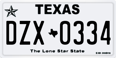 TX license plate DZX0334