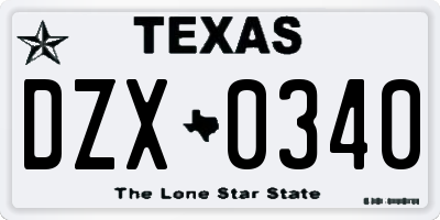 TX license plate DZX0340
