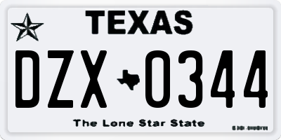 TX license plate DZX0344