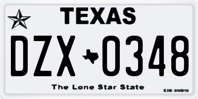 TX license plate DZX0348