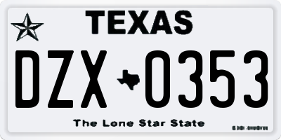 TX license plate DZX0353