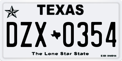 TX license plate DZX0354
