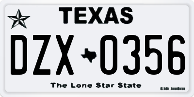 TX license plate DZX0356