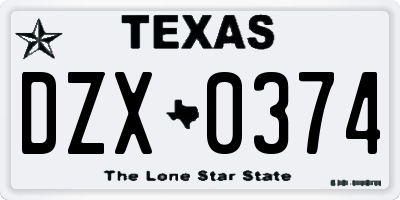 TX license plate DZX0374