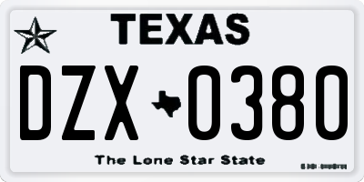 TX license plate DZX0380