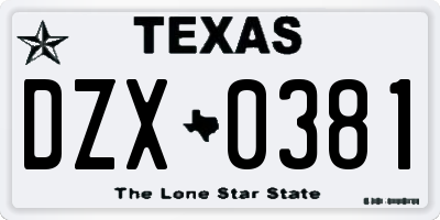 TX license plate DZX0381