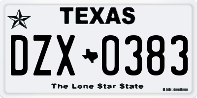 TX license plate DZX0383