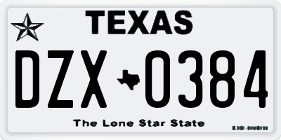 TX license plate DZX0384