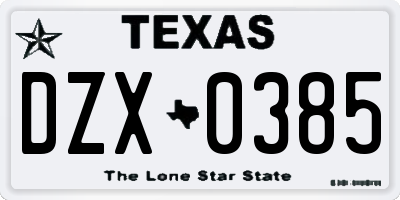 TX license plate DZX0385