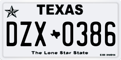 TX license plate DZX0386