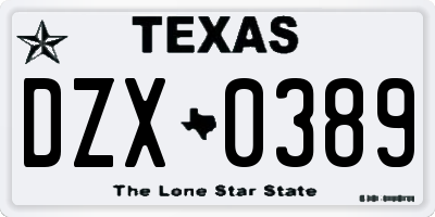 TX license plate DZX0389