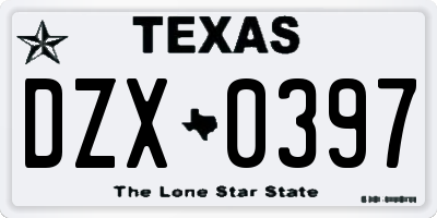 TX license plate DZX0397