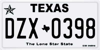 TX license plate DZX0398