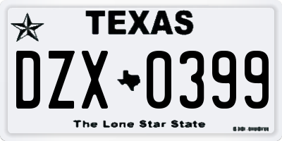 TX license plate DZX0399