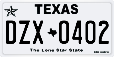 TX license plate DZX0402