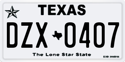 TX license plate DZX0407