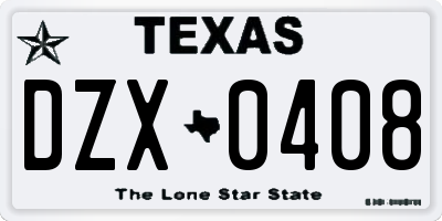 TX license plate DZX0408
