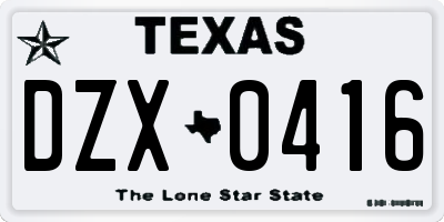 TX license plate DZX0416