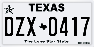 TX license plate DZX0417