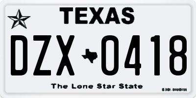 TX license plate DZX0418