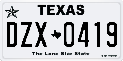 TX license plate DZX0419