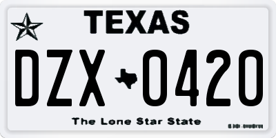 TX license plate DZX0420