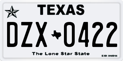 TX license plate DZX0422