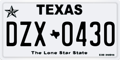 TX license plate DZX0430