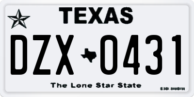 TX license plate DZX0431