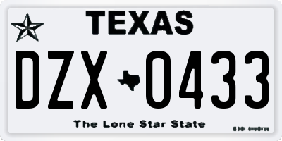 TX license plate DZX0433