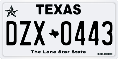 TX license plate DZX0443