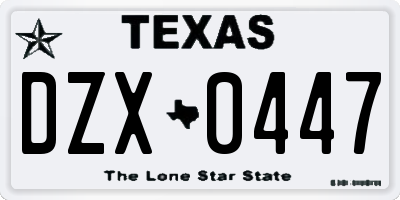 TX license plate DZX0447