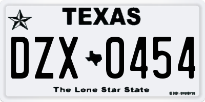 TX license plate DZX0454