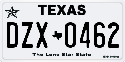 TX license plate DZX0462